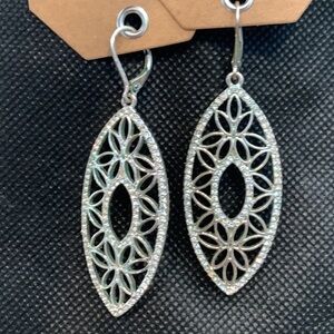 Celtic Floral Crystal Outer Silver Metal Filigree Continuous Dangle Earrings